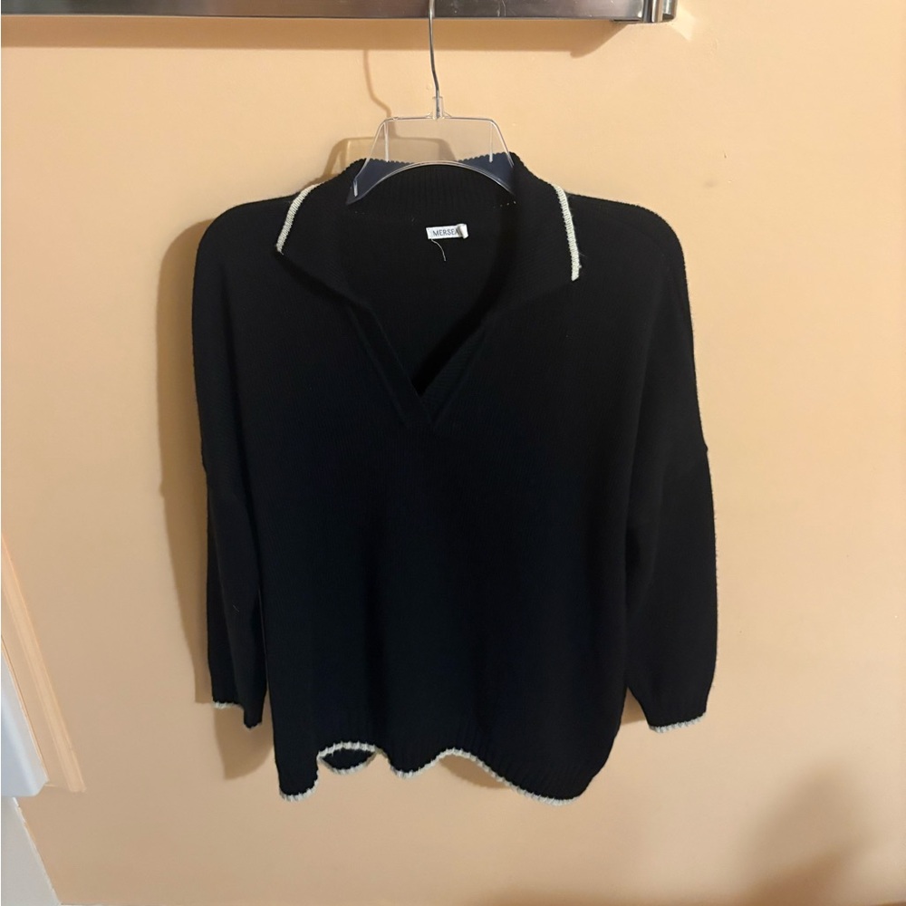 Mersea Marina Polo Sweater in Black/Sand - Picture 2 of 4